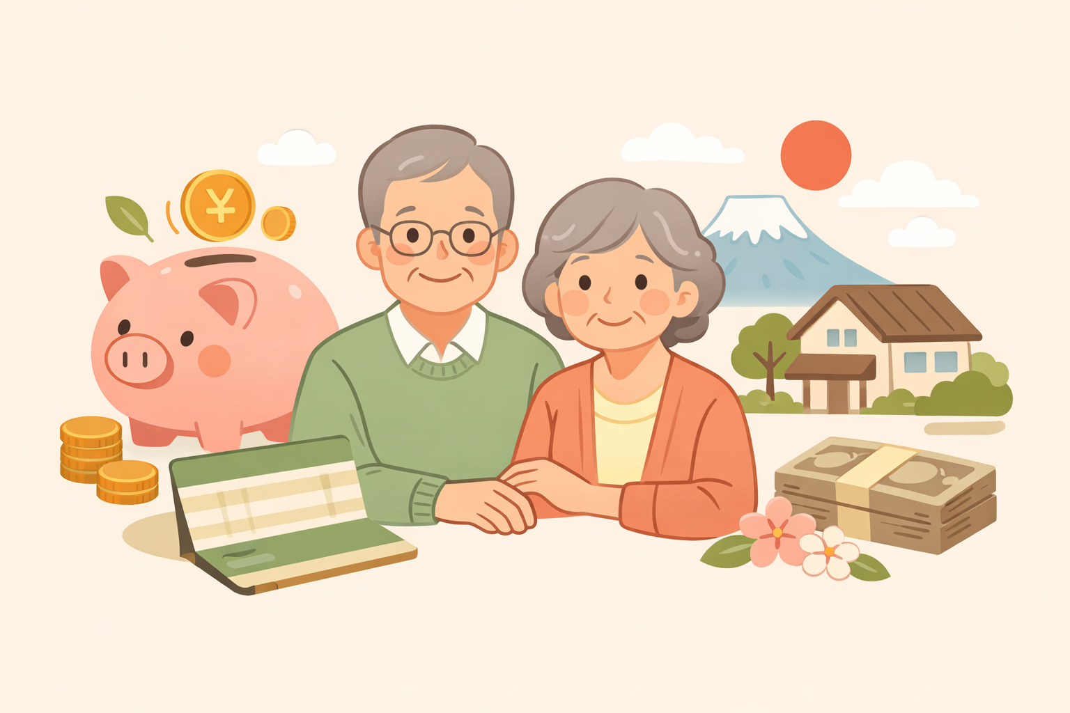 シニア世代の定期預金・貯蓄をイメージしたイラスト