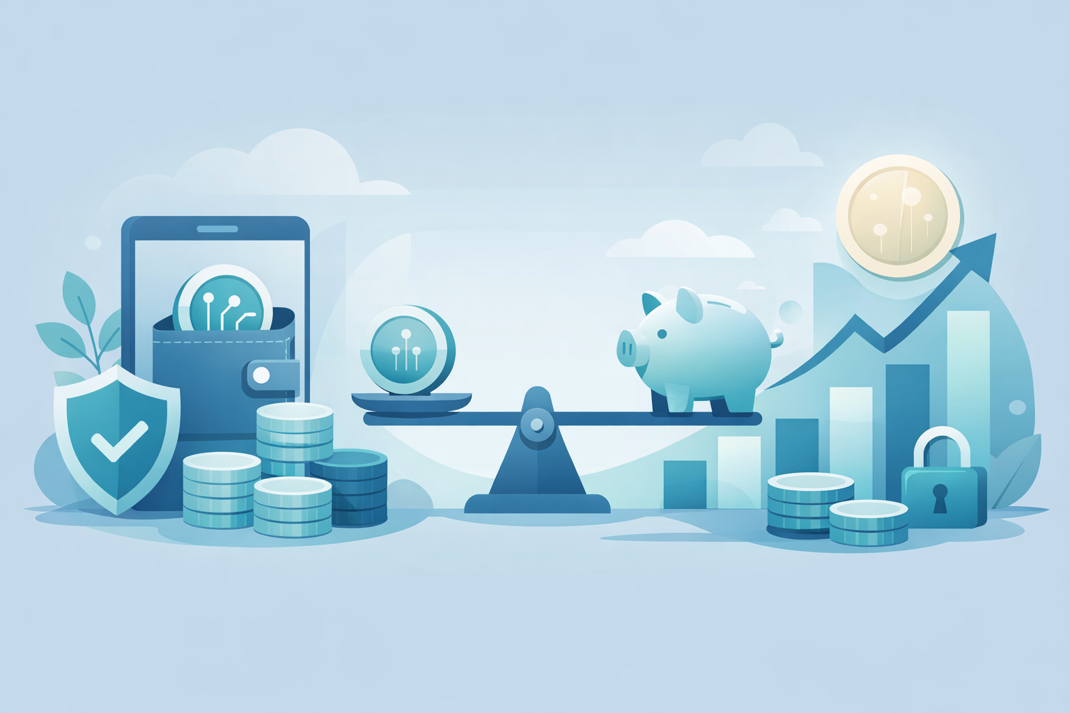 仮想通貨と資産運用をイメージしたイラスト