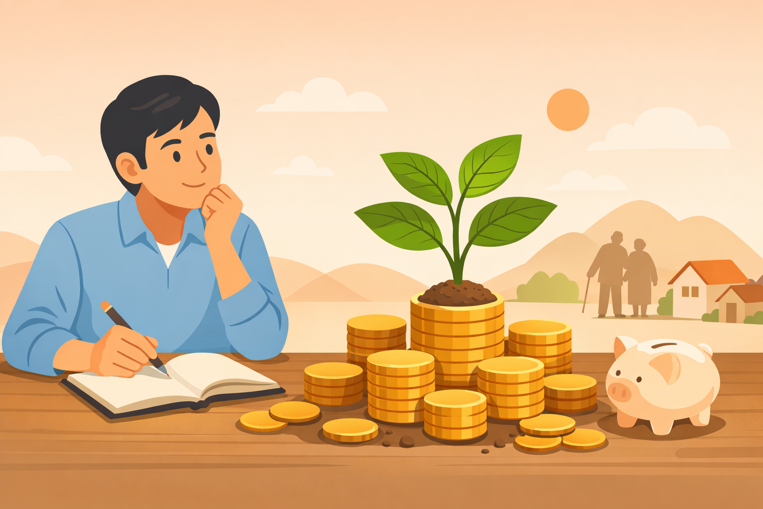 iDeCoで老後資金をこつこつ積み立てるイメージ
