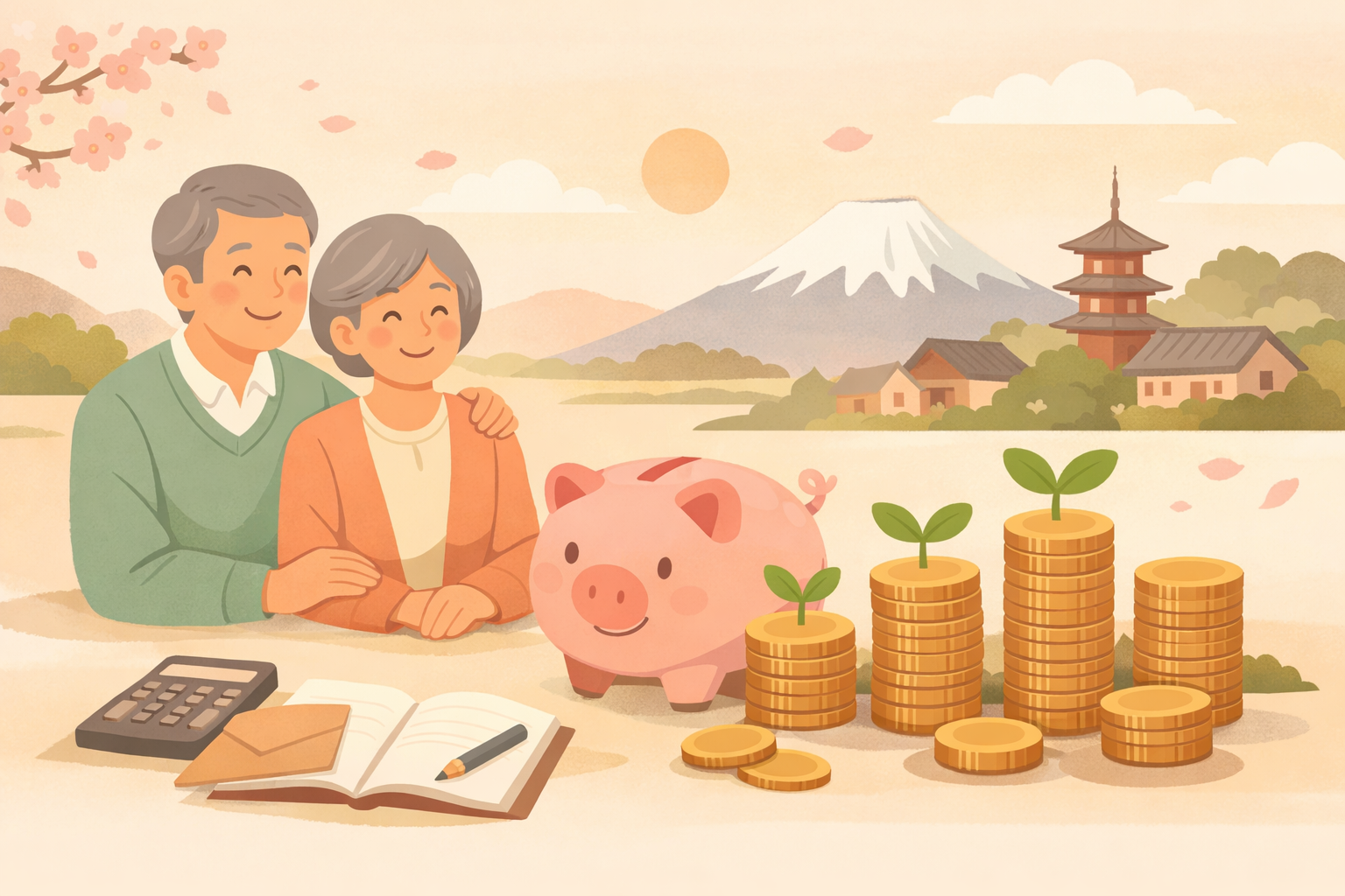 老後の家計を見直して備えるシニア夫婦のイメージ