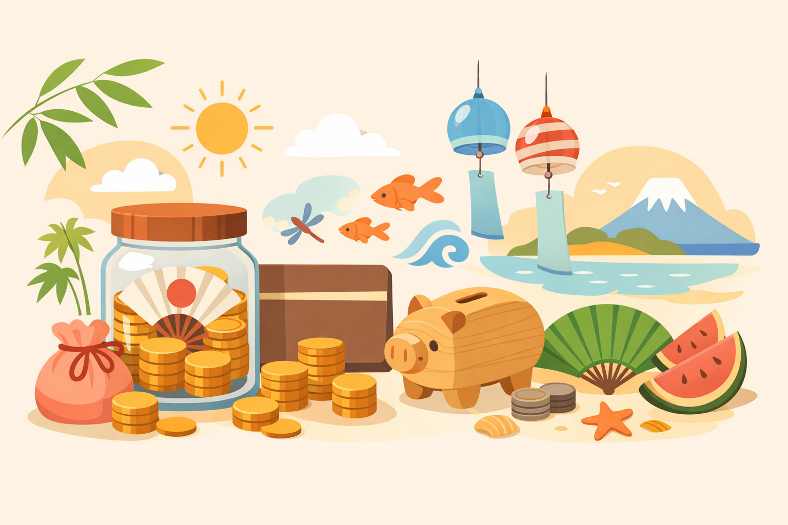 夏のボーナスと定期預金キャンペーンをイメージしたイラスト