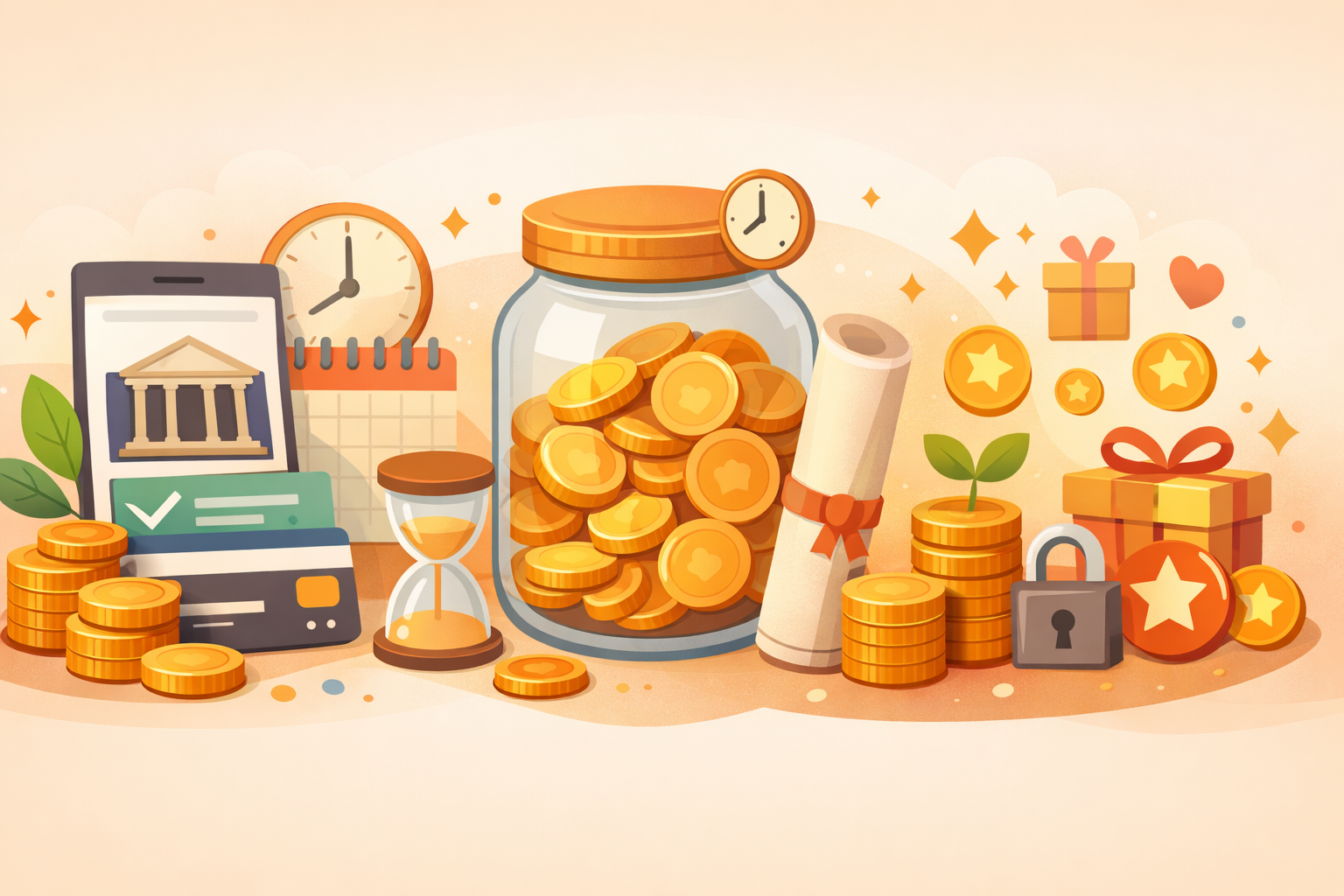 口座開設特典付きの定期預金をイメージしたイラスト