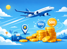 マイルを貯めて旅行に使うイメージのイラスト