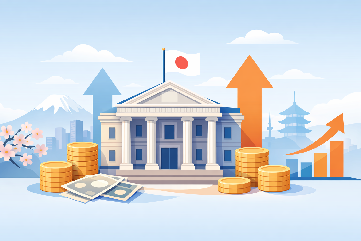日本銀行と金融政策・物価をイメージしたイラスト
