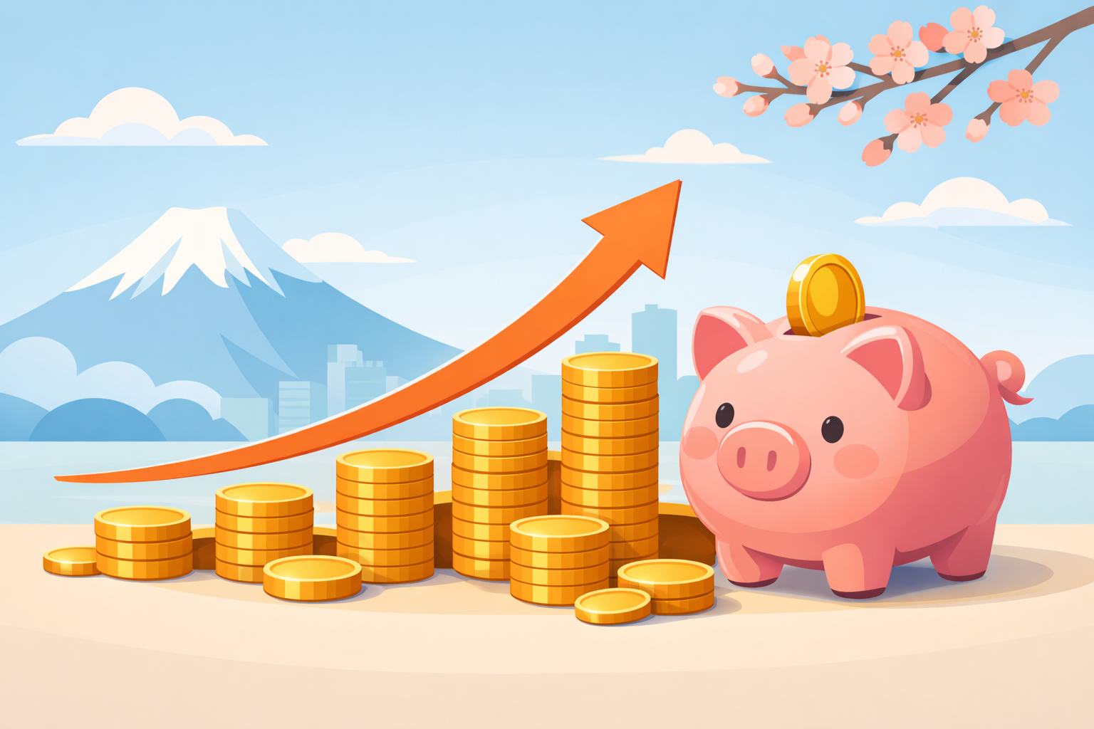 預金金利の上昇と堅実な貯蓄をイメージしたイラスト