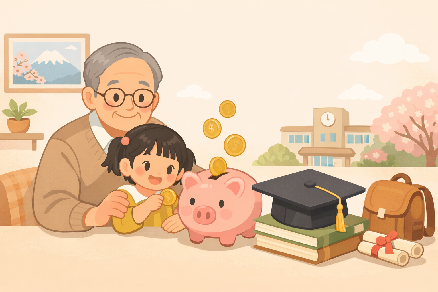 孫の教育資金を準備するイメージのイラスト