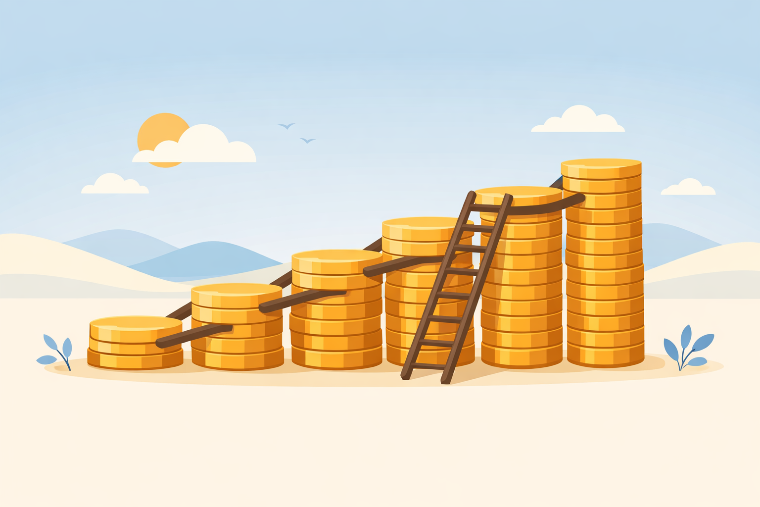 コインのはしごで定期預金のラダリングを表したイメージ