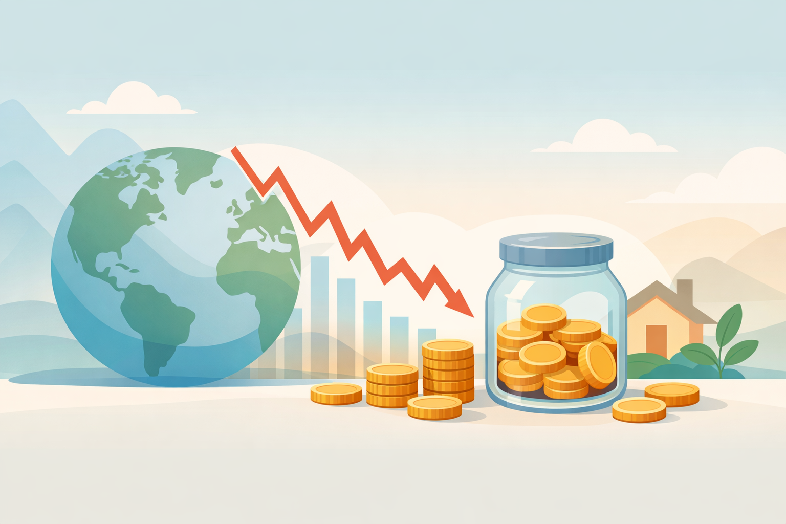 世界同時株安と定期預金金利への影響をイメージした図