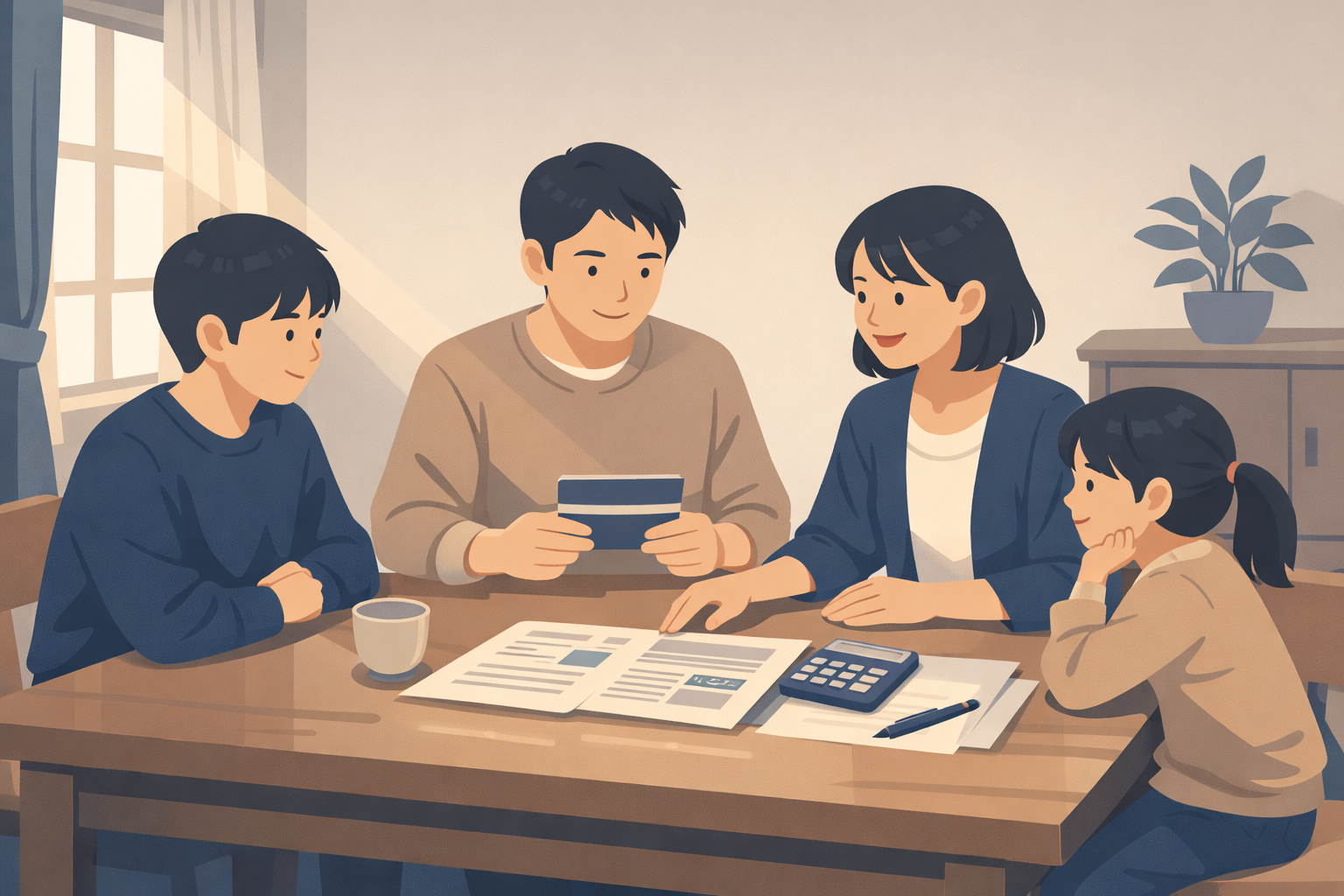 家族で相続の預金手続きについて話し合うイメージ