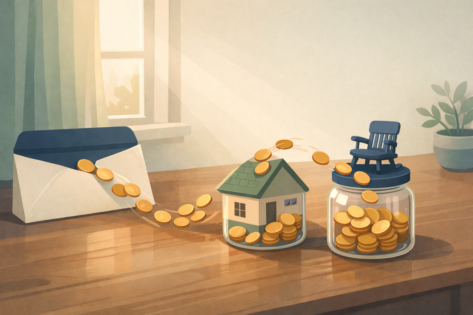 給与から住宅と老後の資金を積み立てるイメージ