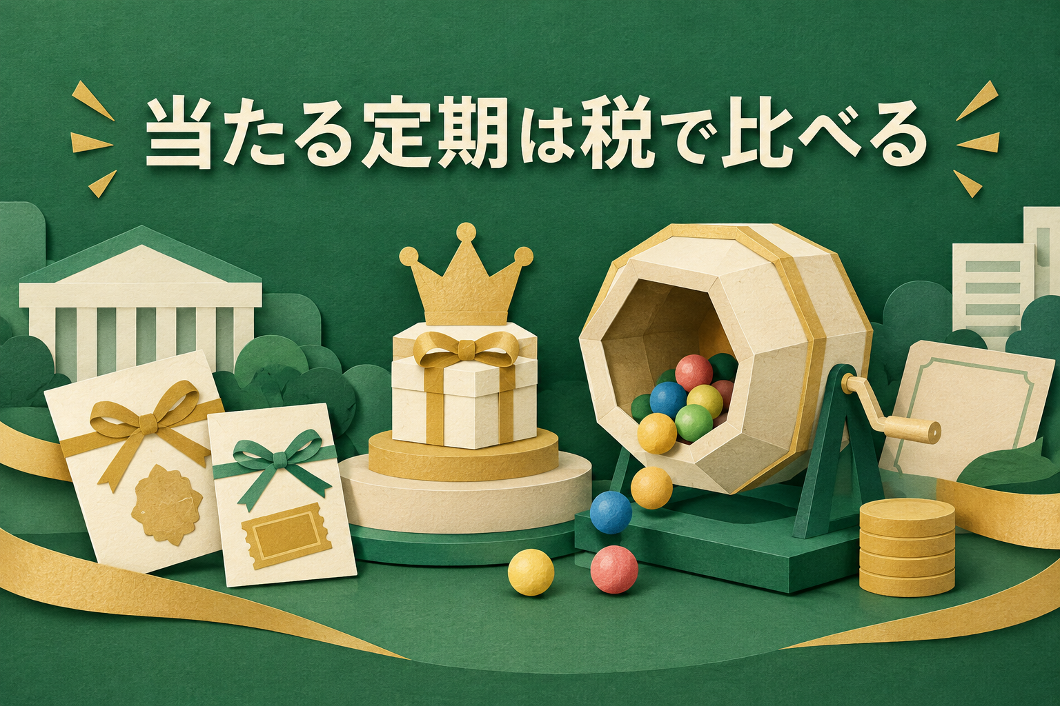 貯金箱と抽選機で懸賞付きの定期預金を表したイメージ
