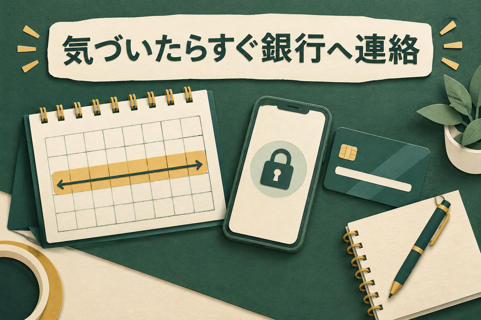 カレンダーとスマートフォン、カードが置かれた机のイメージ