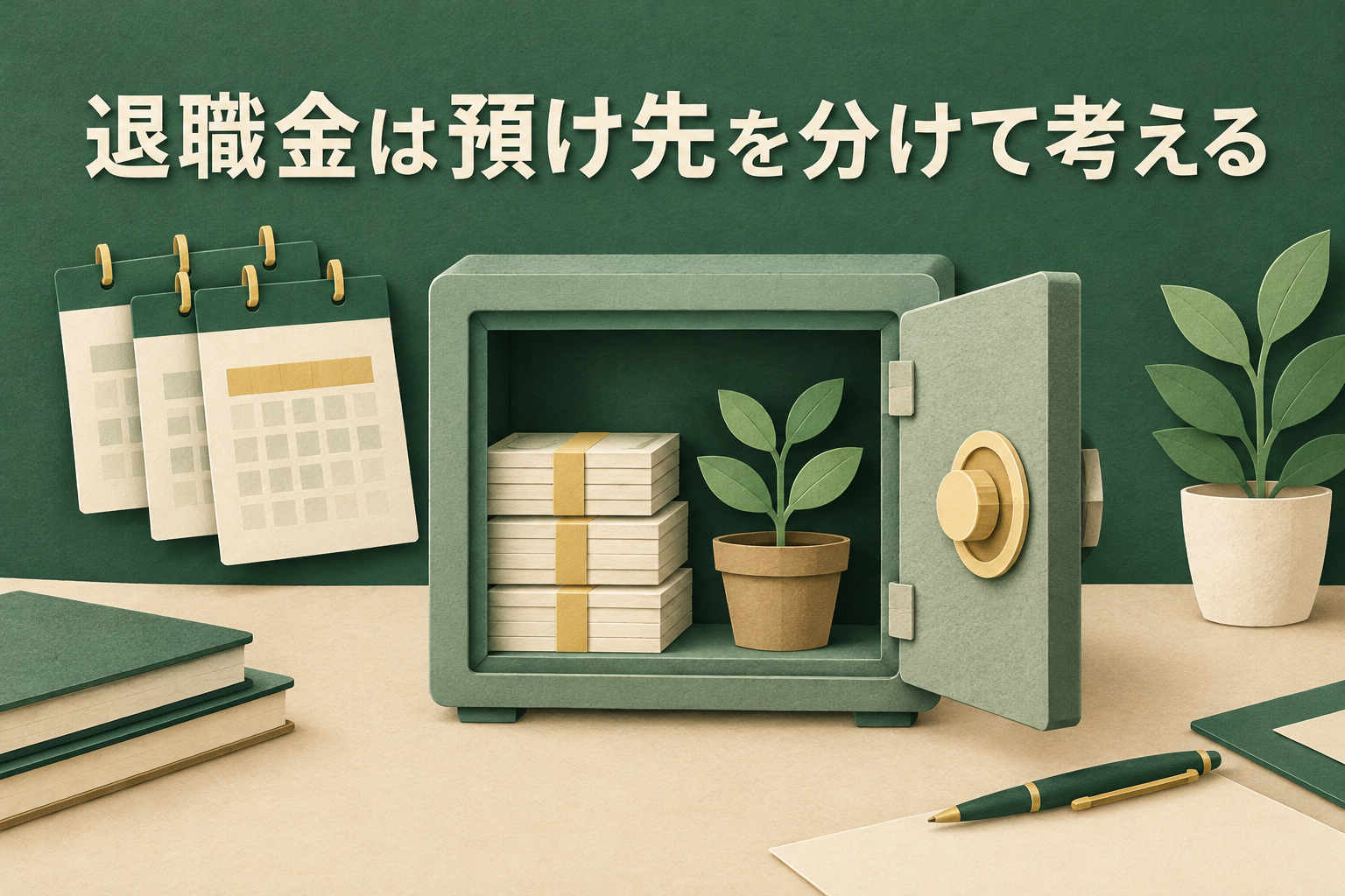 退職金の預け先を定期預金と運用に分けて考えるイメージ