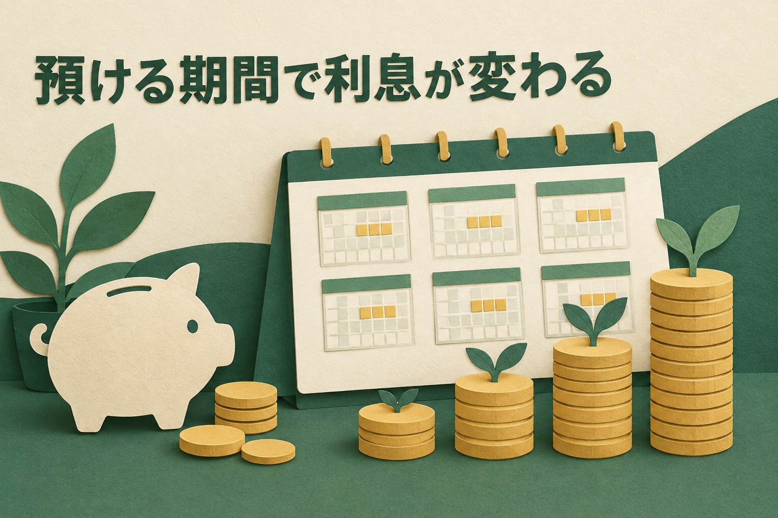 定期預金の預入期間と利息の関係を表したイメージ