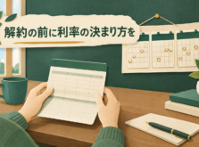 定期預金の中途解約の時期を通帳とカレンダーで考える人のイメージ